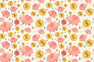 cute cartoon pigs with money symbols in a playful arrangement