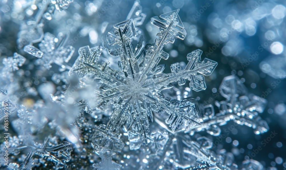 Poster a close up of a snowflake that is made out of ice. ai.