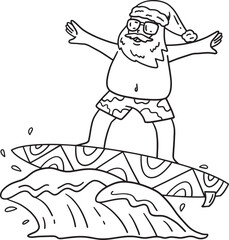 Christmas in July Santa Surfing Isolated Coloring 