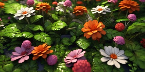 Obraz premium Vibrant orange, white and pink Wildflowers in a Field background