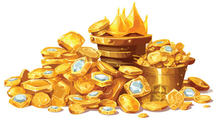Gold coins heaps with gems and jewelry. Ancient 