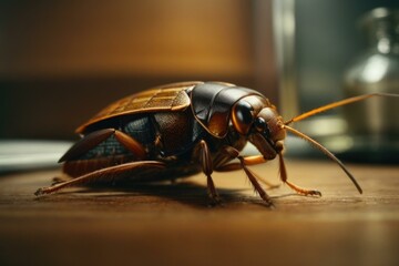 A close up of a cockroach on the floor near an object. AI. - obrazy, fototapety, plakaty