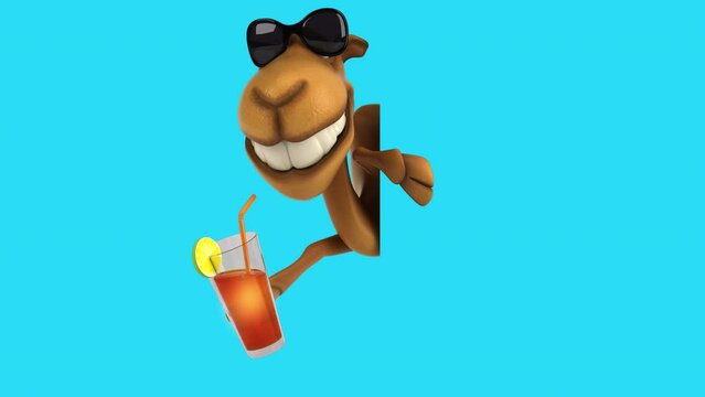 Fun 3D cartoon camel with a cocktail (with alpha channel included)