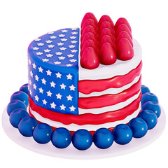 Dessert 4Th of July 3D, Cake decorated to resemble the American flag on transparent background, 3D Rendering