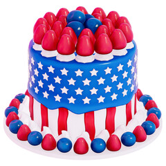 Dessert 4Th of July 3D, Cake decorated to resemble the American flag on transparent background, 3D Rendering