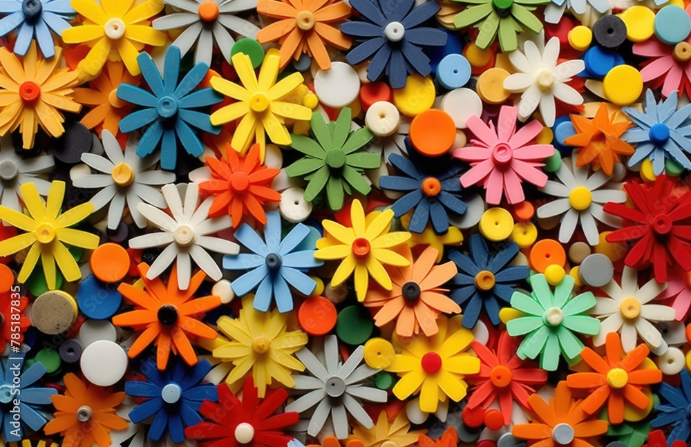 Poster a large pile of colorful buttons arranged in a pattern. ai.