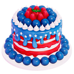 Dessert 4Th of July 3D, Cake decorated to resemble the American flag on transparent background, 3D Rendering