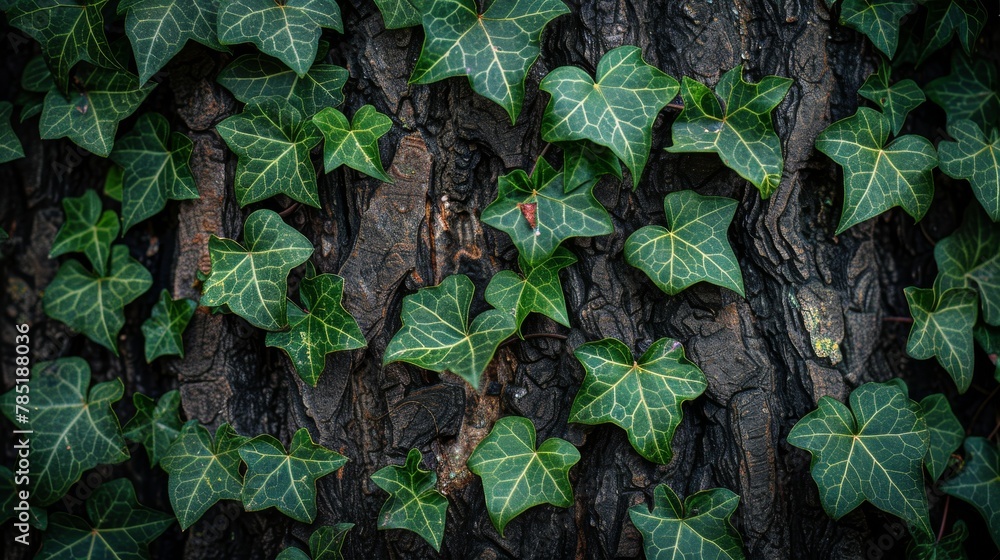 Aufkleber leaf patterns: a photo of a tree trunk covered in ivy leave