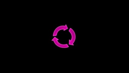Neon line Refresh icon. Pink neon recycling arrow. Neon 3d refresh restart icon with reflection isolated on black background. - obrazy, fototapety, plakaty