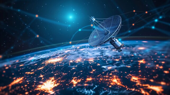 Technology and Communication: An image of a satellite dish pointing towards the sky