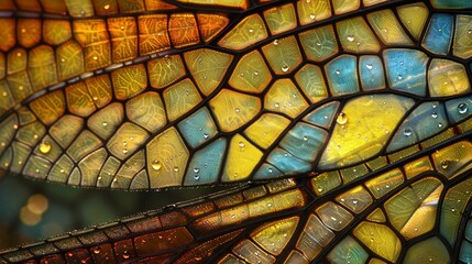 Textures and Patterns: A photo macro close-up of the intricate patterns and textures on a dragonflys wing