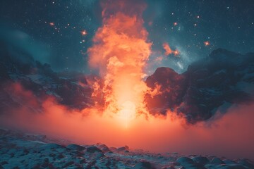 Massive Lava Explosion in Night Sky