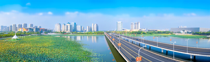 Urban environment of Mingyue Lake in Yangzhou, Jiangsu province, China