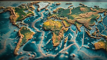 Naklejka premium World Map: A close-up photo of a flat world map