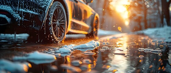 Sudsy Sunset Car Wash: Sparkling Clean Meets Golden Light. Concept Car Wash Event, Sunset Setting, Suds and Bubbles, Clean Cars, Golden Hour Glow - obrazy, fototapety, plakaty