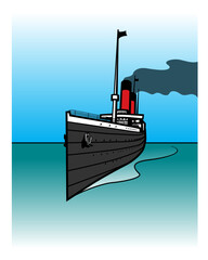 A vintage passenger liner cross the Ocean. Vector image for prints, poster and illustrations.