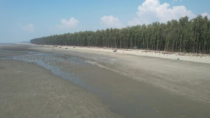 Aerial drone video of the southern coastal region of Bangladesh called the longest sea beach in the world, near Cox's Bazar
