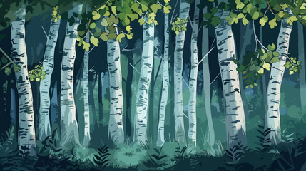 birch trees in the forest, Illustration