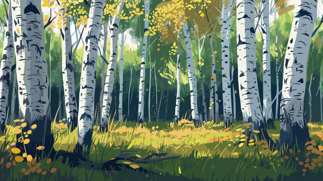 birch trees in the forest, Illustration