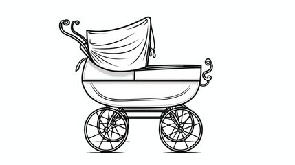 Hand drawn baby carriage doodle. Sketch childrens toy