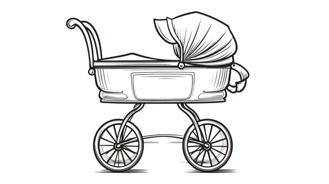Hand drawn baby carriage doodle. Sketch childrens toy
