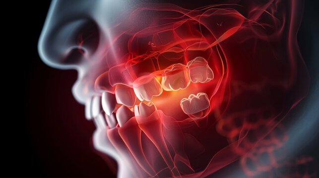 A close up of a mouth with a tooth missing and a red spot on the gums
