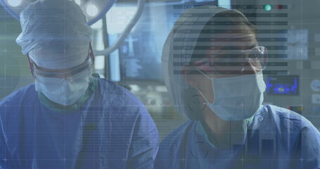 Image of data processing over diverse female surgeons during surgery