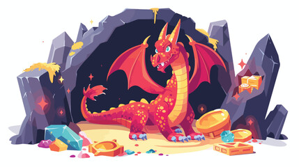 Mystical dragons lair filled with glittering hoards - obrazy, fototapety, plakaty