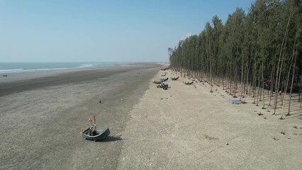 Aerial drone video of the southern coastal region of Bangladesh called the longest sea beach in the world, near Cox's Bazar
