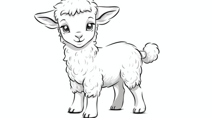 Hand Drawn Sketch of Cartoon Funny Lamb Character. illustration