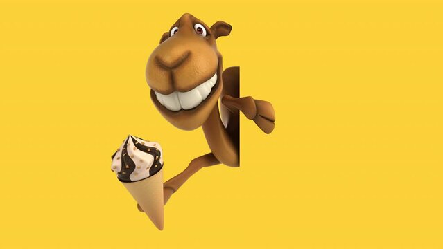 Fun 3D cartoon camel with an ice cream (with alpha channel included)