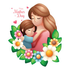 Happy mother's day clipart, Happy mom mother hugs her beloved daughter 3d vector illustration