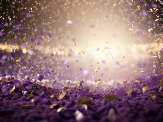Lavender background, football stadium lights with gold confetti decoration, copy space for advertising banner or poster design