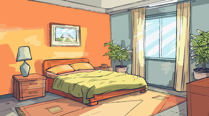 Vector illustration of a bedroom interior with a bed