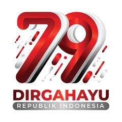 Happy 79th Indonesia Independence Day with red and white color design