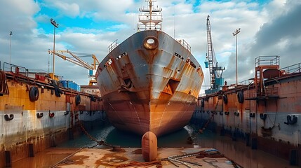Giant Vessel Awaits Care in Maritime Repose. Concept Maritime Vessel, Maintenance, Caretaking, Marine Industry, Repose