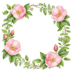 Oval frame made of watercolor wildflowers and leaves, on Isolated transparent background png. generated with AI