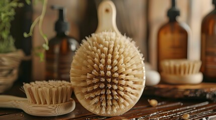 Elegant Natural Bristle Brush for Skin-refreshing Ritual. Concept Skin Care, Beauty, Natural Products, Bristle Brushes, Rituals - 785194642