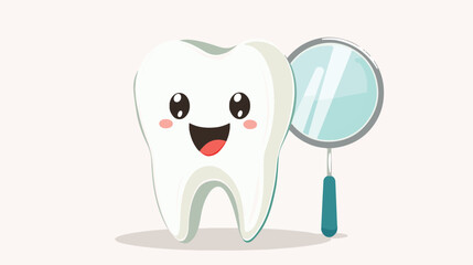 Happy cartoon tooth character looking in dental