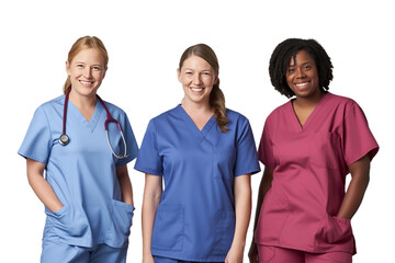 Group of multinational nurses on transparent background 