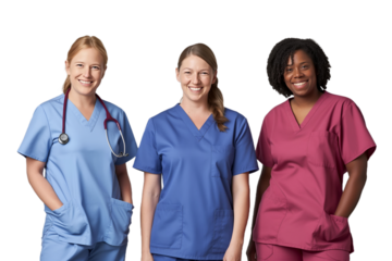 Group of multinational nurses on transparent background 