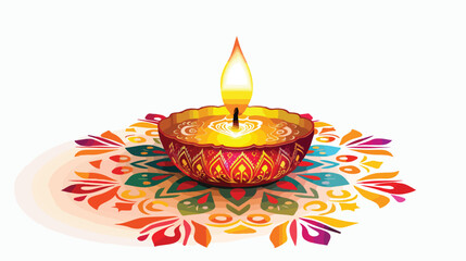 Happy diwali Diya with rangoli design vector illustration
