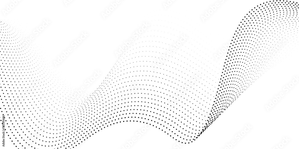 Aufkleber flowing wave dot particles halftone pattern black gradient curve shape isolated on transparent backg