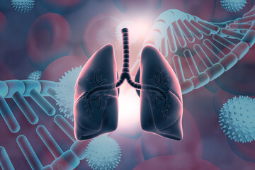 Human lungs on virus DNA background. 3d illustration..