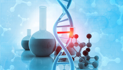 DNA strand on chemistry background. 3d illustration..