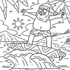 Christmas in July Santa Surfing Coloring Page 