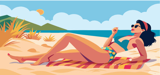 Obraz na płótnie Canvas woman in bathing suit on the beach sunbathes
