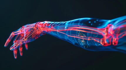 Obraz na płótnie Canvas 3D Render of Human Arm X-Ray with Red and Blue Colors for Precise Medical Imaging