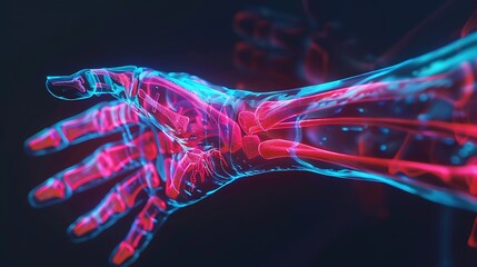 Vivid Arm X-Ray 3D Render with Red and Blue Colors and Copy Space for Medical Imaging