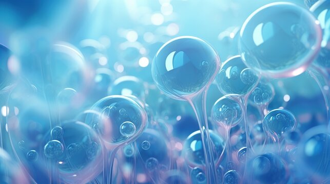 Water bubbles on underwater with smooth sun light abstract background.